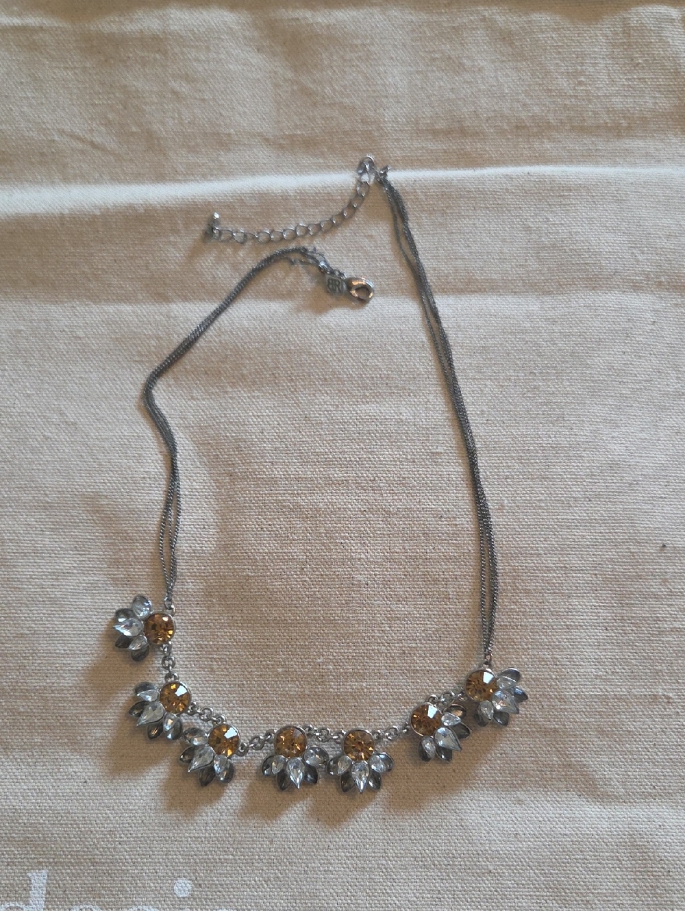 Silver Floral Necklace with Amber and Clear Crystals